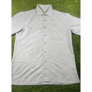 Batik Bay Shirt Mens M Blue Short Sleeve Jacquard Button Up Easy Care Casual